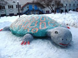 Snow sculpture of tortoise
