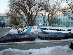 Snow sculpture of pig