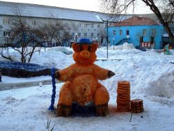 Snow sculpture of pig