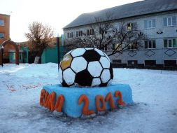 Snow sculpture of soocer ball