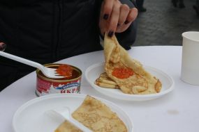 Pancakes with red caviar