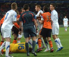 Players of FС "Shakhter" (Donetsk) and FC "Dnepr" (Dnepropetrovsk)