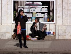 Gypsy plays the accordion