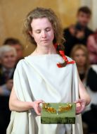 Models are antique gold wreaths