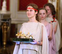 Models are antique gold wreaths