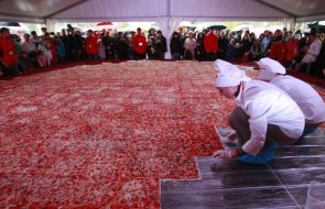 Preparation of the biggest pizza in Ukraine