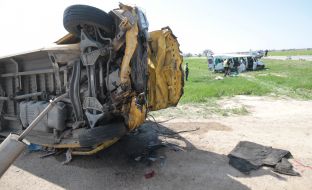 Overturned minibuses