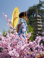 The girl is in the Japanese suit