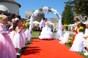 Bride and groom kissing