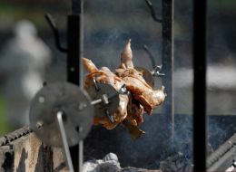 Chicken thighs on spit