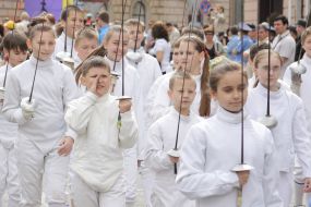Participants of festive parade