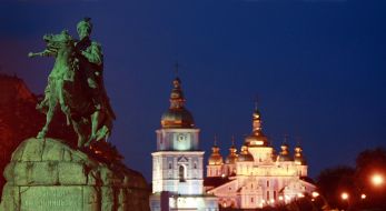Monument to Bogdan Khmelnitskiy and St. Michael's Golden-Domed Monastery