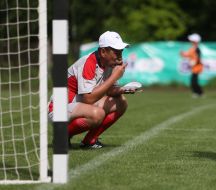 The footballer eats a cake