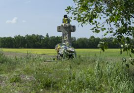A memorial cross on the place where Chornovil death