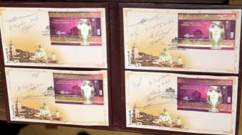 Autographs on a postal block