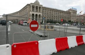 Blocked traffic on the street Khreshchatyk