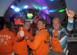 The Dutch fans in a tent camp