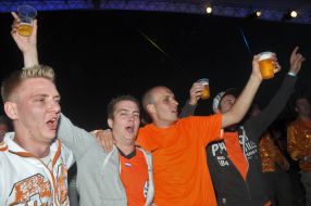 The Dutch fans in a tent camp