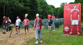 The Danish fans play football