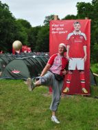 The Danish fans play football