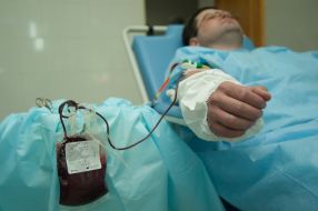 The donor donates blood