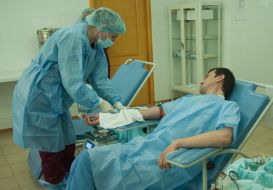 The donor donates blood