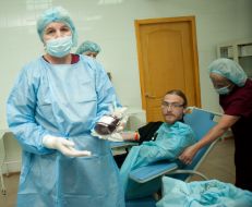 The donor donates blood