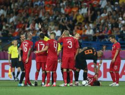 Players of the team of Portugal and Holland
