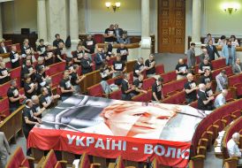 Deputies from faction of "BYUT-Batkivshchina" in black sport shirts
