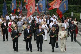 Participants of ceremony of laying-on of flowers to the grave of Unknown soldier
