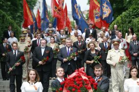 Participants of ceremony of laying-on of flowers to the grave of Unknown soldier