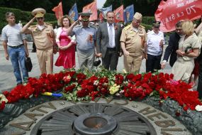 Participants of ceremony of laying-on of flowers to the grave of Unknown soldier