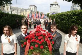 Participants of ceremony of laying-on of flowers to the grave of Unknown soldier