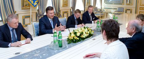 Grigoriy Surkis, Viktor Yanukovich and Joseph Blatter