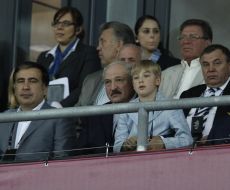 Mikhail Saakashvili and Aleksandr Lukashenko with his son Nikolay