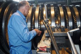 Worker at a lathe