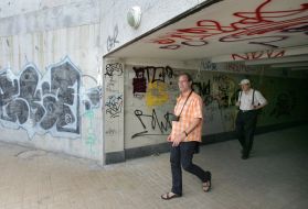 Painted walls in underground passage