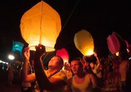 Young people launches sky lanterns