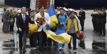 Meeting of the Ukrainian Olympians in an air-port