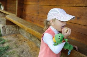 Девочка ест яблоко