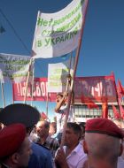 The Crimean Tatars are trying to break to the stage during a speech of Petr Simonenko