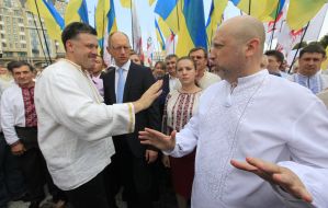 Lesya Orobets, Oleg Tyagnibok, Arseniy Yatsenyuk and Aleksandr Turchinov