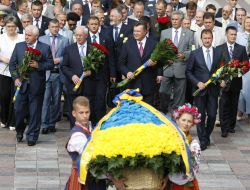 Participants of ceremony of laying-on of flowers