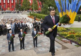 Participants of ceremony of laying-on of flowers