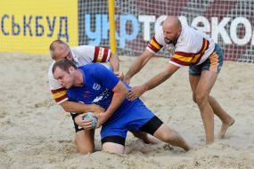Participants of competitions on beach regby