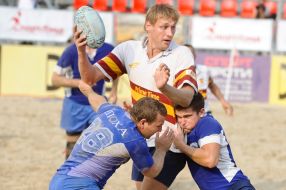 Participants of competitions on beach regby