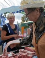 The elderly woman chooses fat