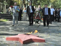 Participants of ceremony of laying-on of flowers