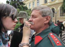 Make-up artist puts makeup actor