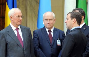 Nikolay Azarov Dmitriy Medvedev and Sergey Lebedev